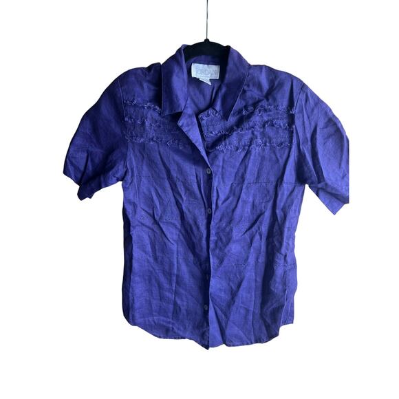 Jordan Women's Button Up Embroidered Blouse 100% Linen Purple Size Small - Picture 1 of 7